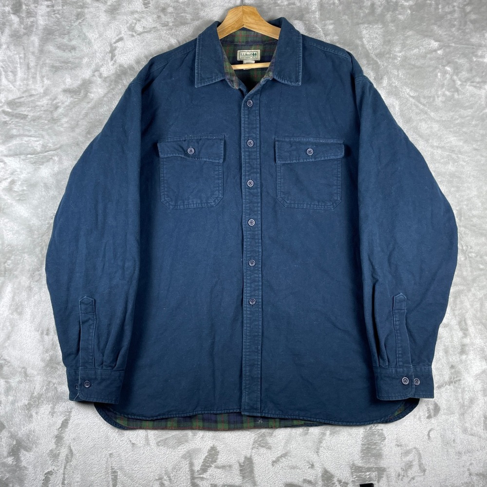 L.L. Bean Flannel Lined Shirt Men XL Plaid Chamois Cotton Hurricane Heavyweight